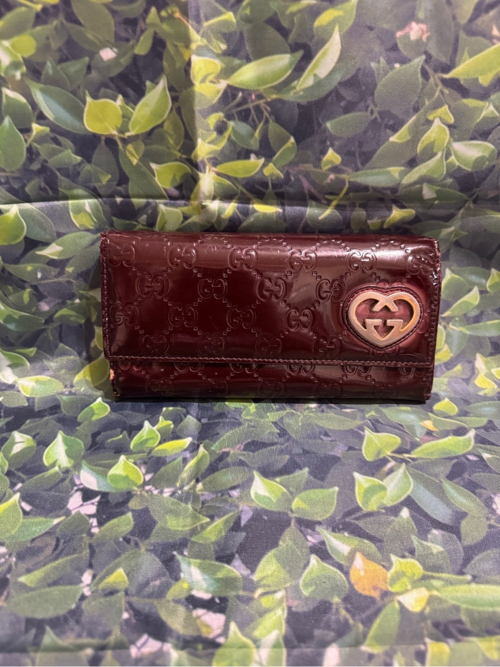 Gucci Guccisma heart shape double G Wallet - Deep Wine